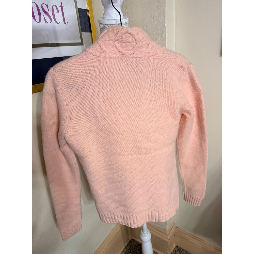 Lauren Ralph Lauren Pink Lambswool Sweater Shawl Collar Cable Knit V-Neck Small - Picture 2 of 3